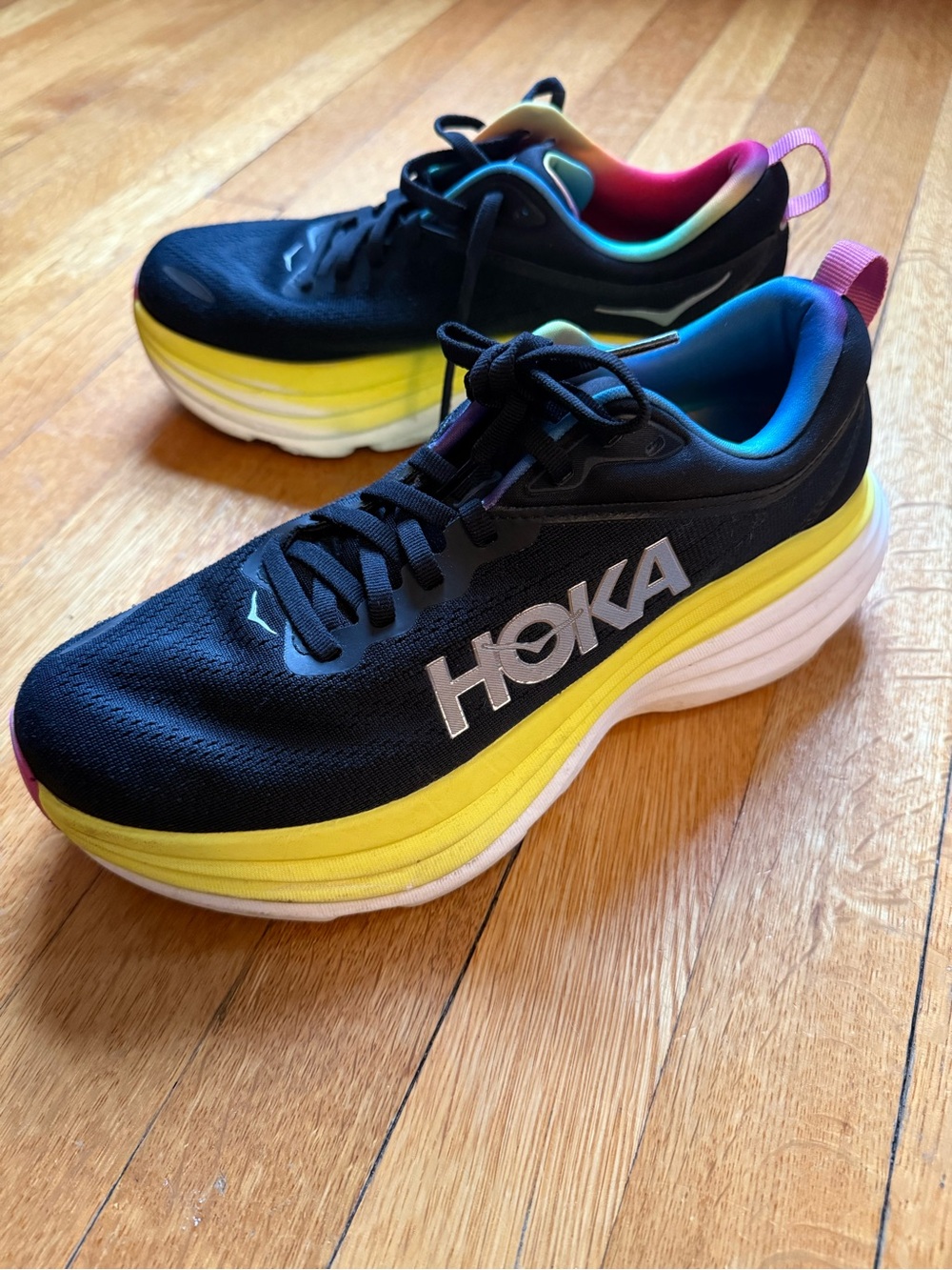 Hoka Womans Black and Yellow Cushioned Sneakers